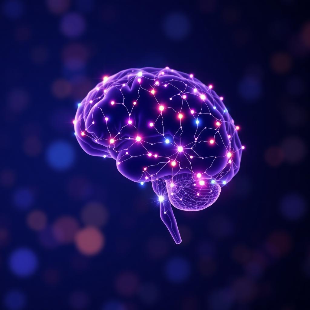 Ilustração científica de rede neural cerebral com sinapses iluminadas